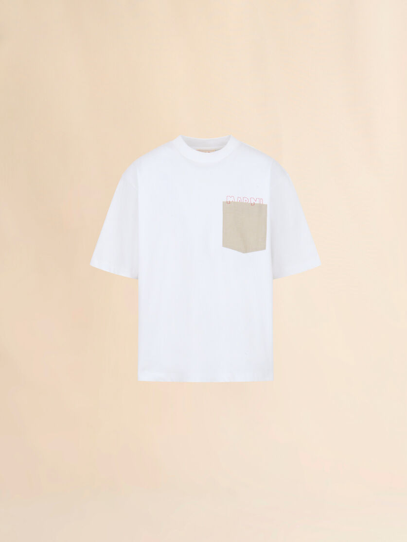 ホワイト コントラストポケット付きコットンTシャツ, Image 1