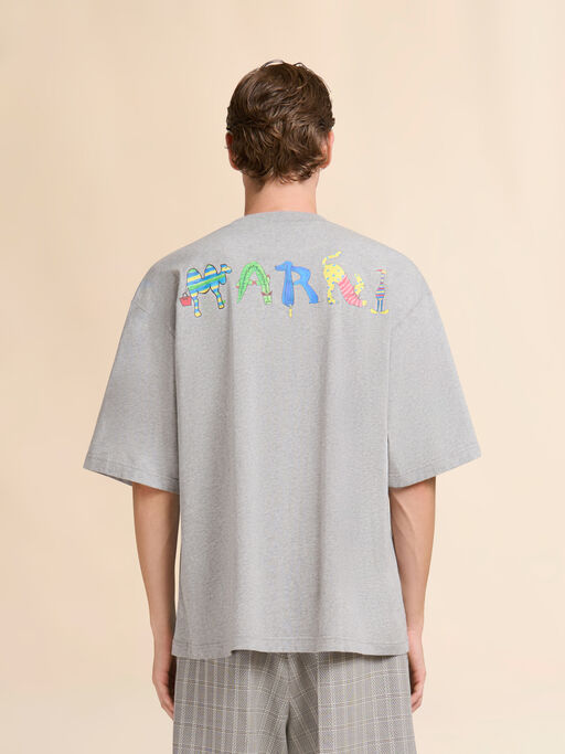 Grey cotton T-shirt with Marni Animal Alphabet "I" print - Shirts