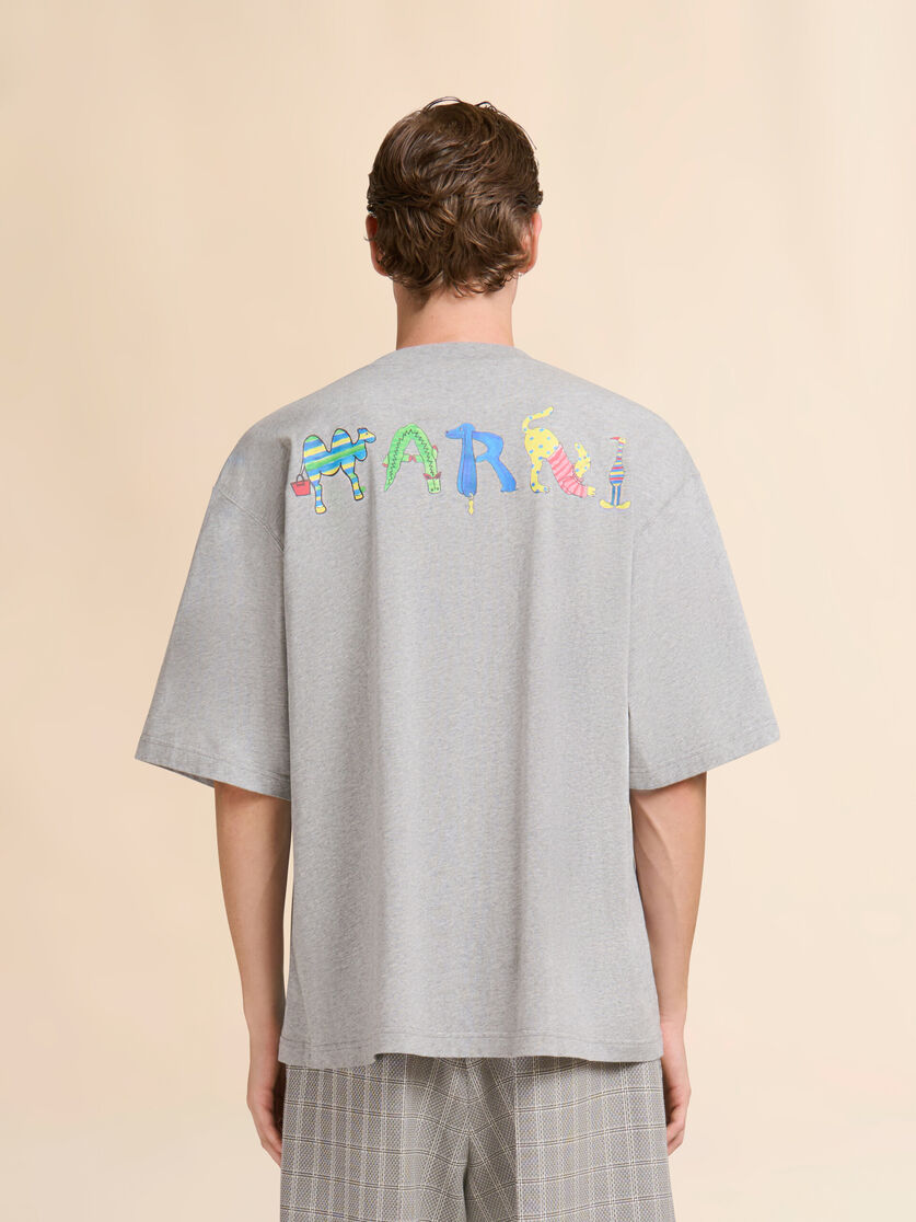 Grey cotton T-shirt with Marni Animal Alphabet "I" print, Image 3