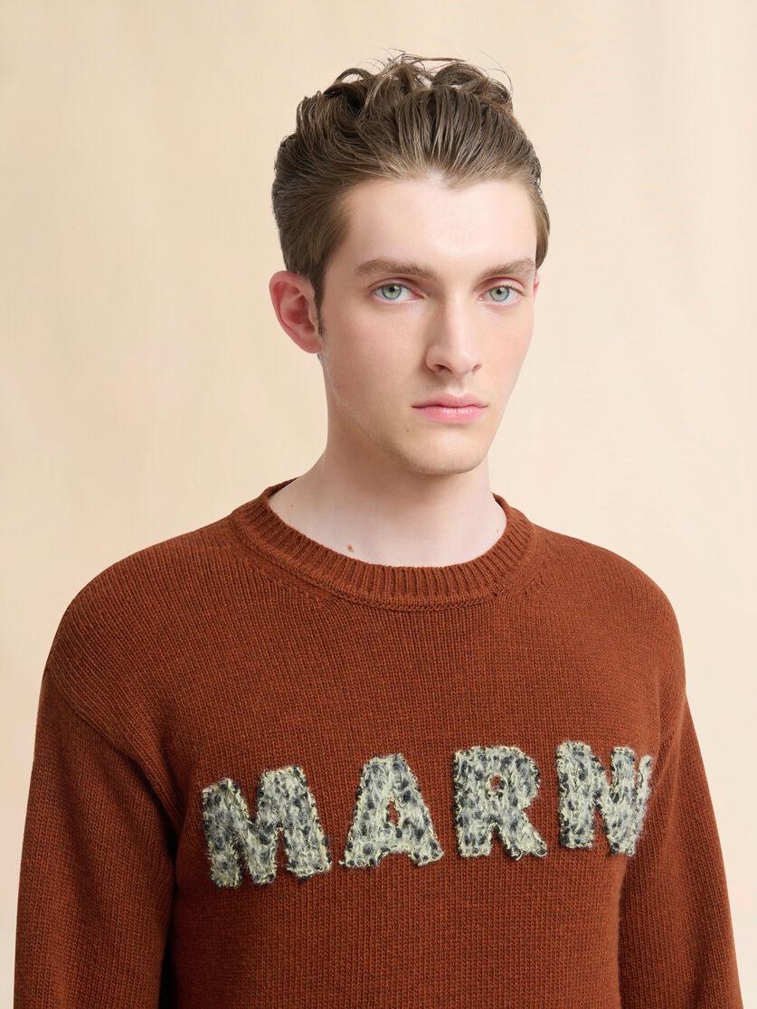 Brown wool jumper with laser-cut Marni logo - Pullovers - Image 4