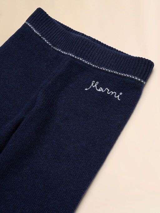 Deep blue wool-cashmere pants with logo - Pants