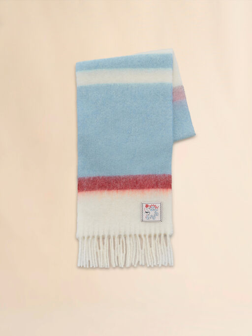 Hellblauer Schal aus Alpaka und Mohair mit Streifenmuster - Schals