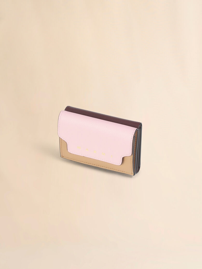 ピンク ライトブラウン ダークブラウン サフィアーノレザー製三つ折りウォレット, Image 4