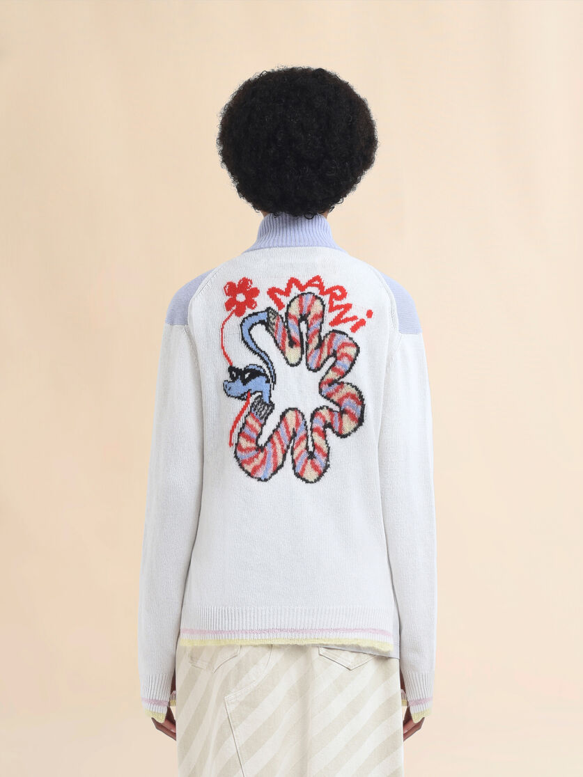 Light blue wool zip cardigan with jacquard snake - Pullovers - Image 3