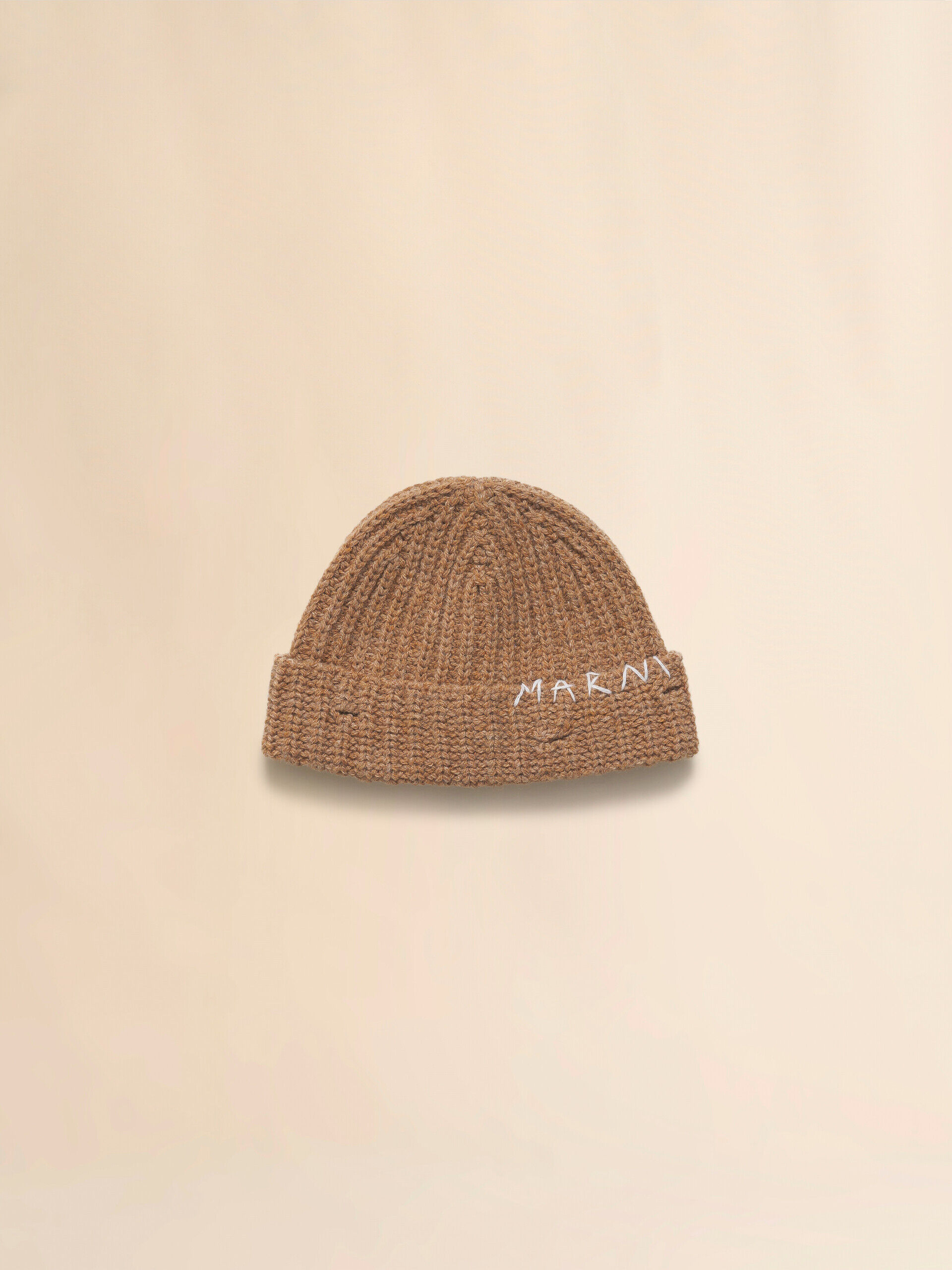 帽子 TIMC INC RIBBED BEANIE NEIGHBORHOOD Brown ribbed beanie with hand-stitched logo | Marni