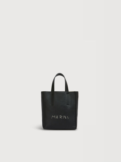 Museo Soft Mini Bag in black leather with Marni Mending - Shopping Bags
