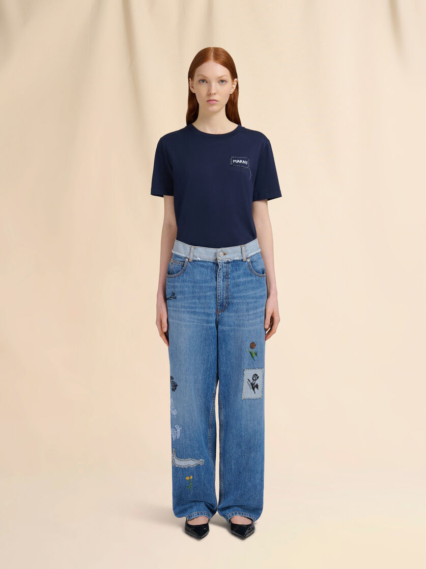 Blue denim embroidered jeans - Pants - Image 2