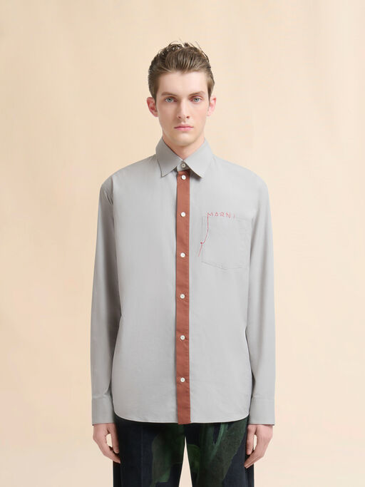 Grey cotton poplin shirt with Marni Mending logo - Shirts