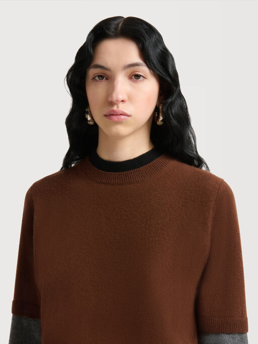Brown cashmere jumper with layered effect - Pullovers