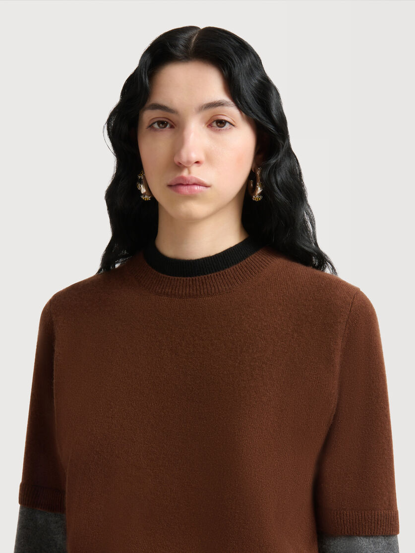 Brown cashmere jumper with layered effect, Image 5