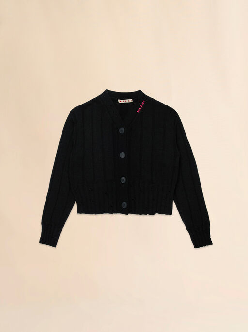 Black viscose blend cardigan with Marni Mending logo - Knitwear