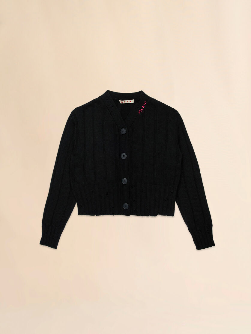 Black viscose blend cardigan with Marni Mending logo - Knitwear - Image 1