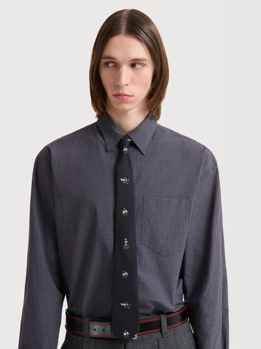 Deep grey checked poplin shirt - Shirts