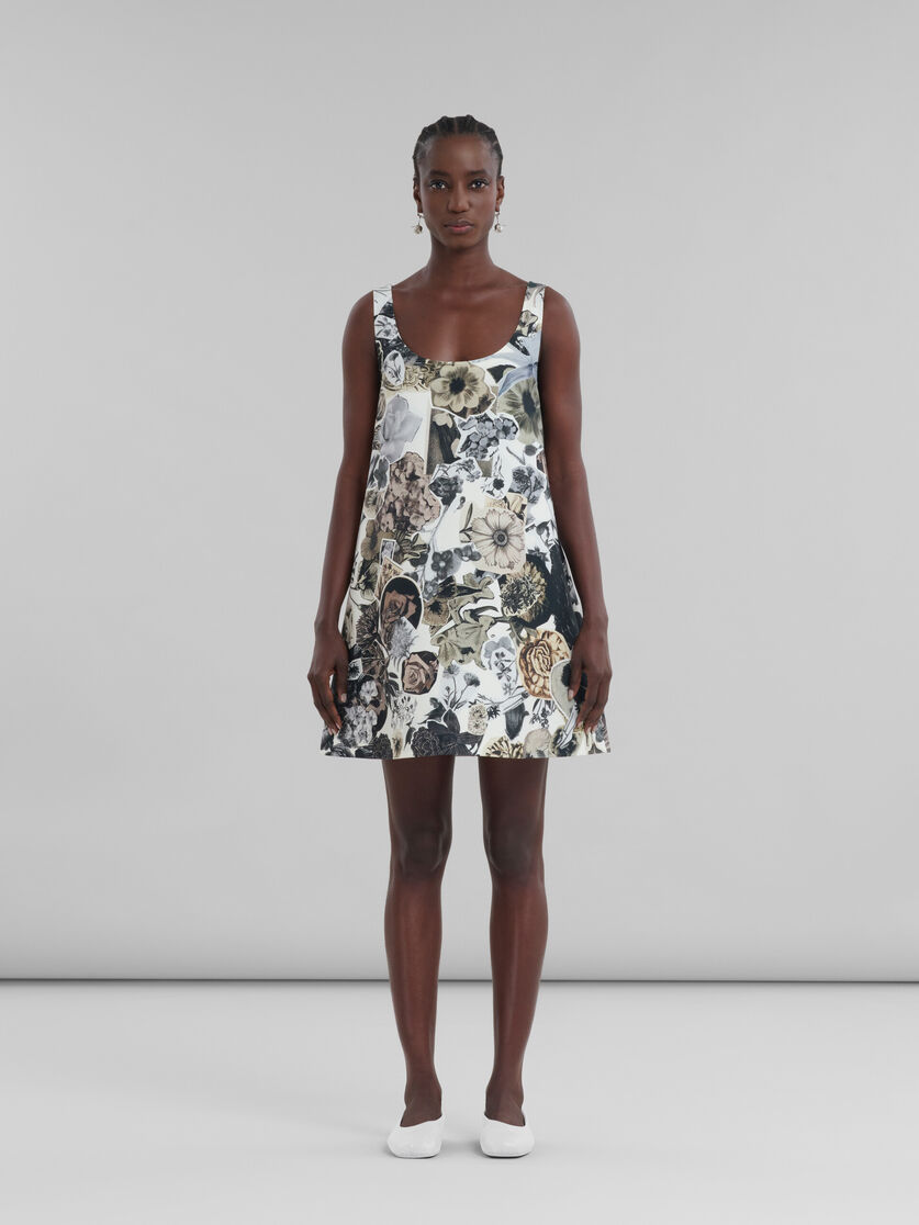 Black and white cady A-line dress with Nocturnal print - Dresses - Image 2