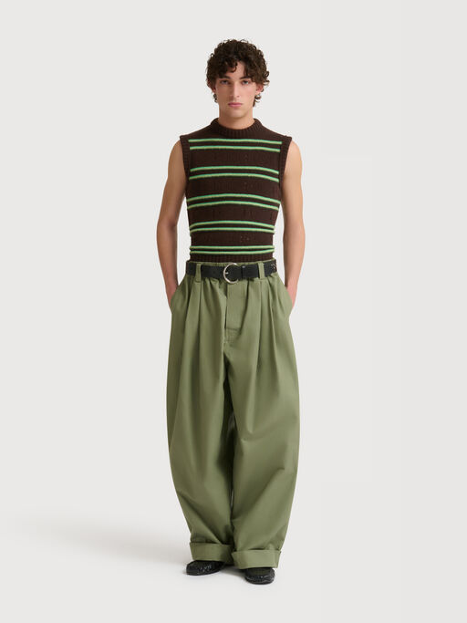 Green canvas trousers with pleats - Pants