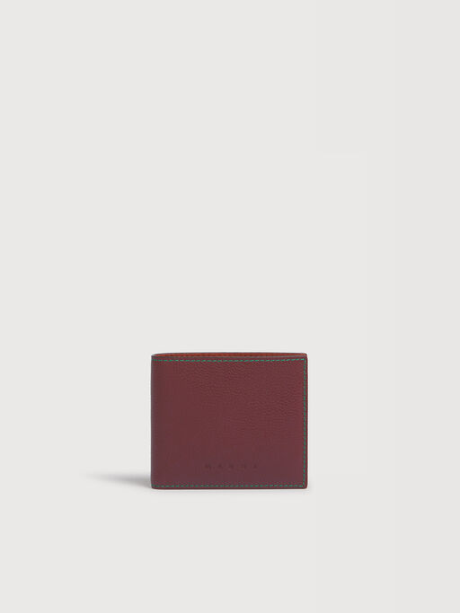 Deep brown leather bifold wallet with contrast stitching - Wallets