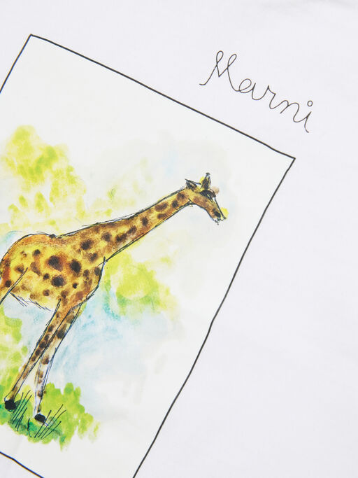 White cotton T-shirt with giraffe print - T-shirts