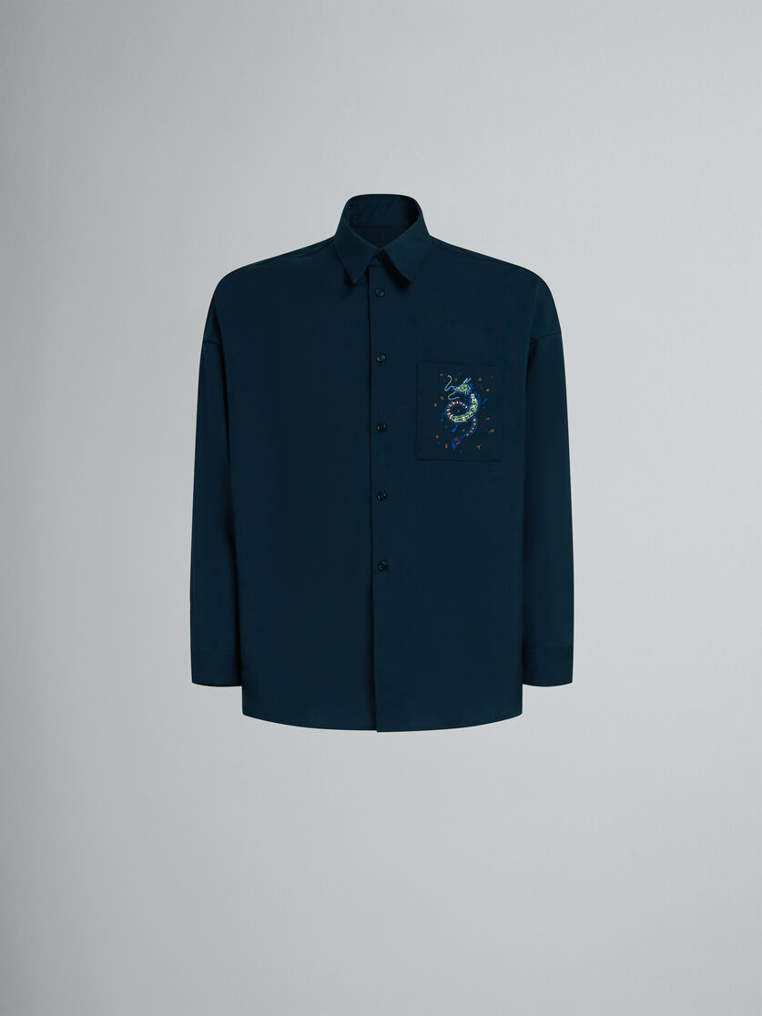 Deep blue wool shirt with embroidered dragon | Marni