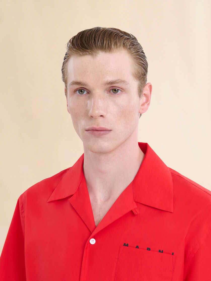 White organic poplin bowling shirt with hidden logo - Shirts - Image 4