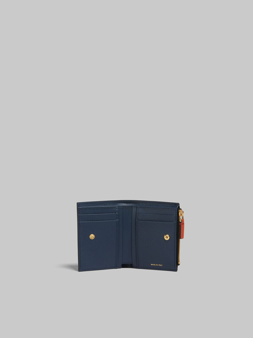 Portefeuille à deux volets en cuir Saffiano orange, crème et bleu profond - Portefeuilles - Image 2