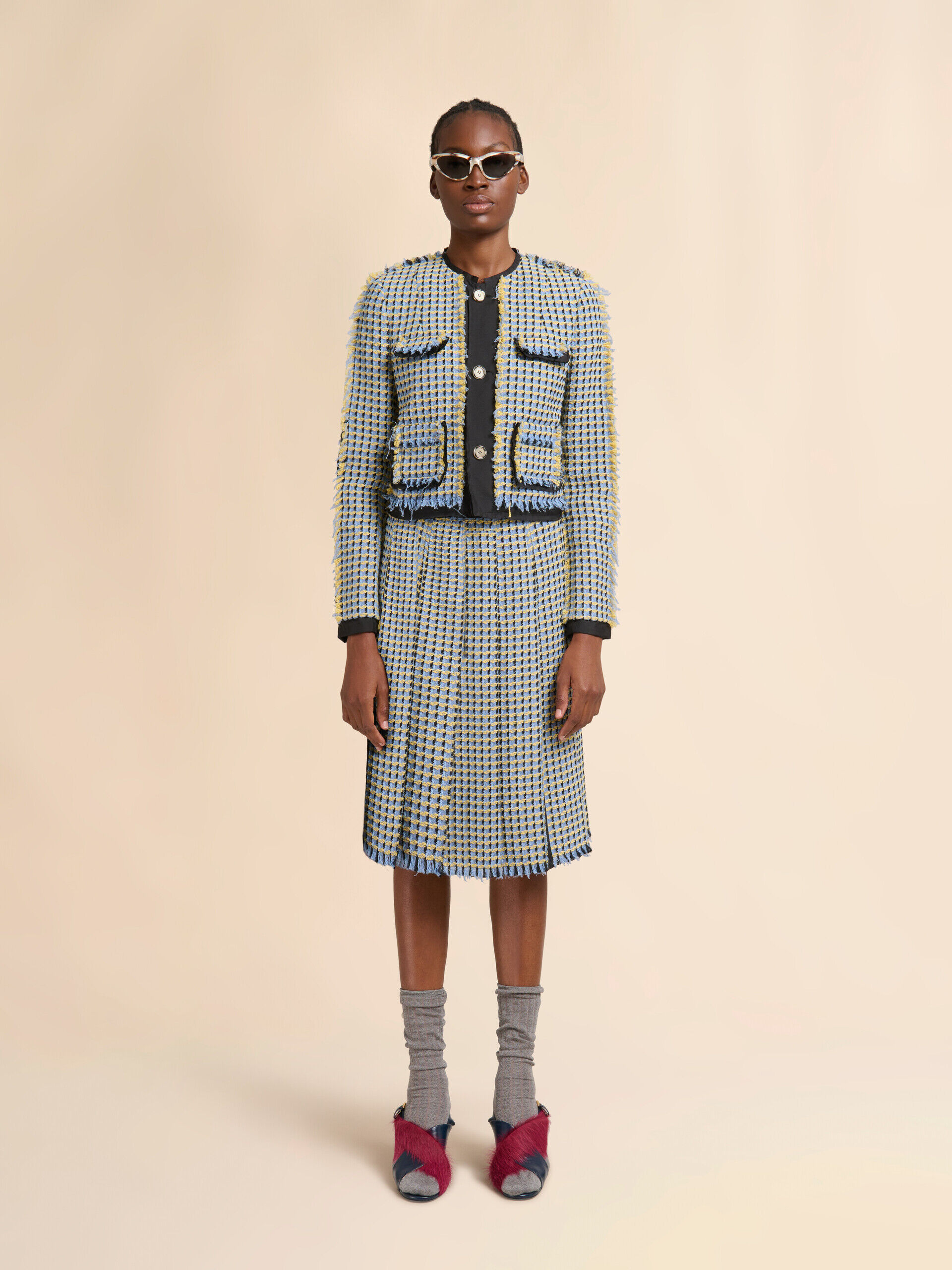 MARNI マルニ 変形 ツイードジャケット 38 Blue cotton tweed-effect baby jacket | Marni