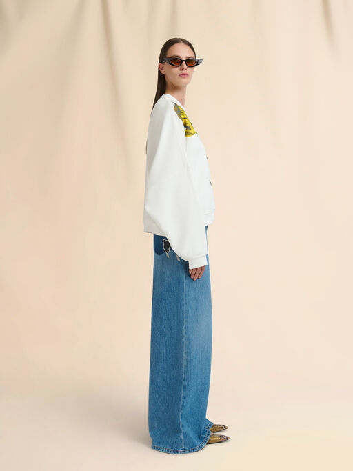 White cotton sweatshirt with tulip print - Sweaters