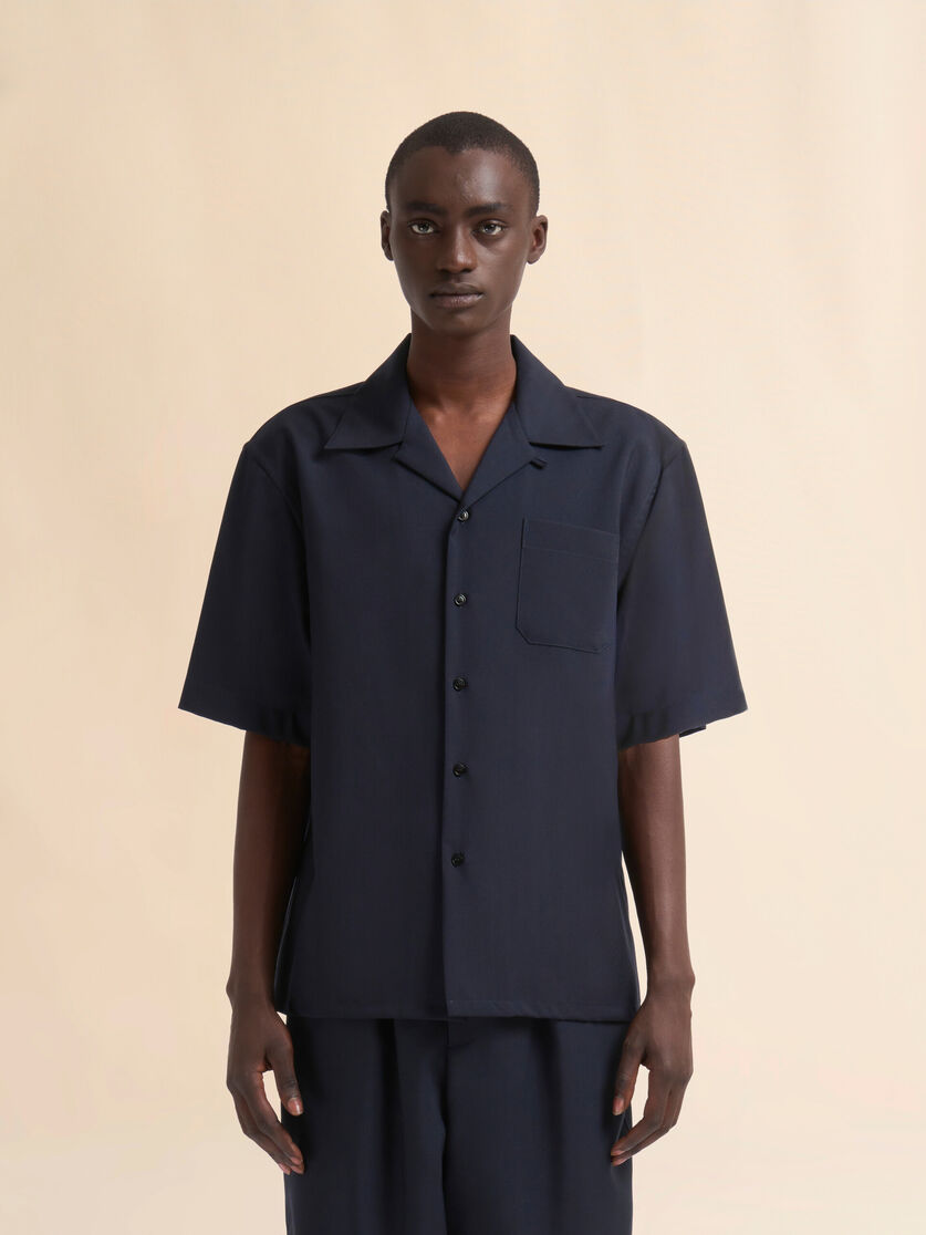 Dark blue tropical wool bowling shirt - Shirts - Image 2