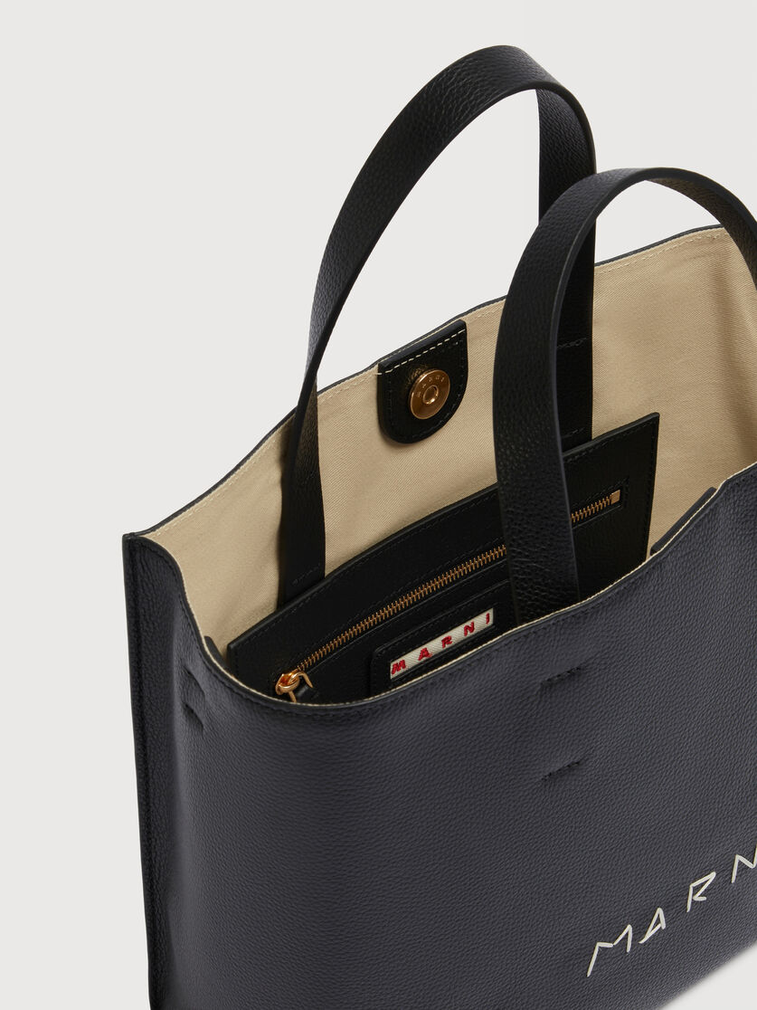 Black leather Museo Soft tote Bag with Marni Symbol embroidery, Image 3