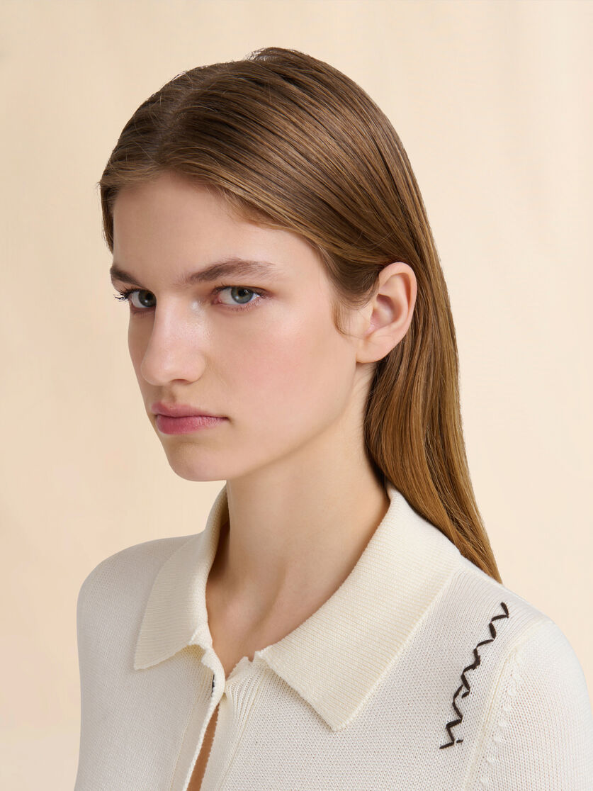 Cream cotton collared cardigan - Pullovers - Image 4