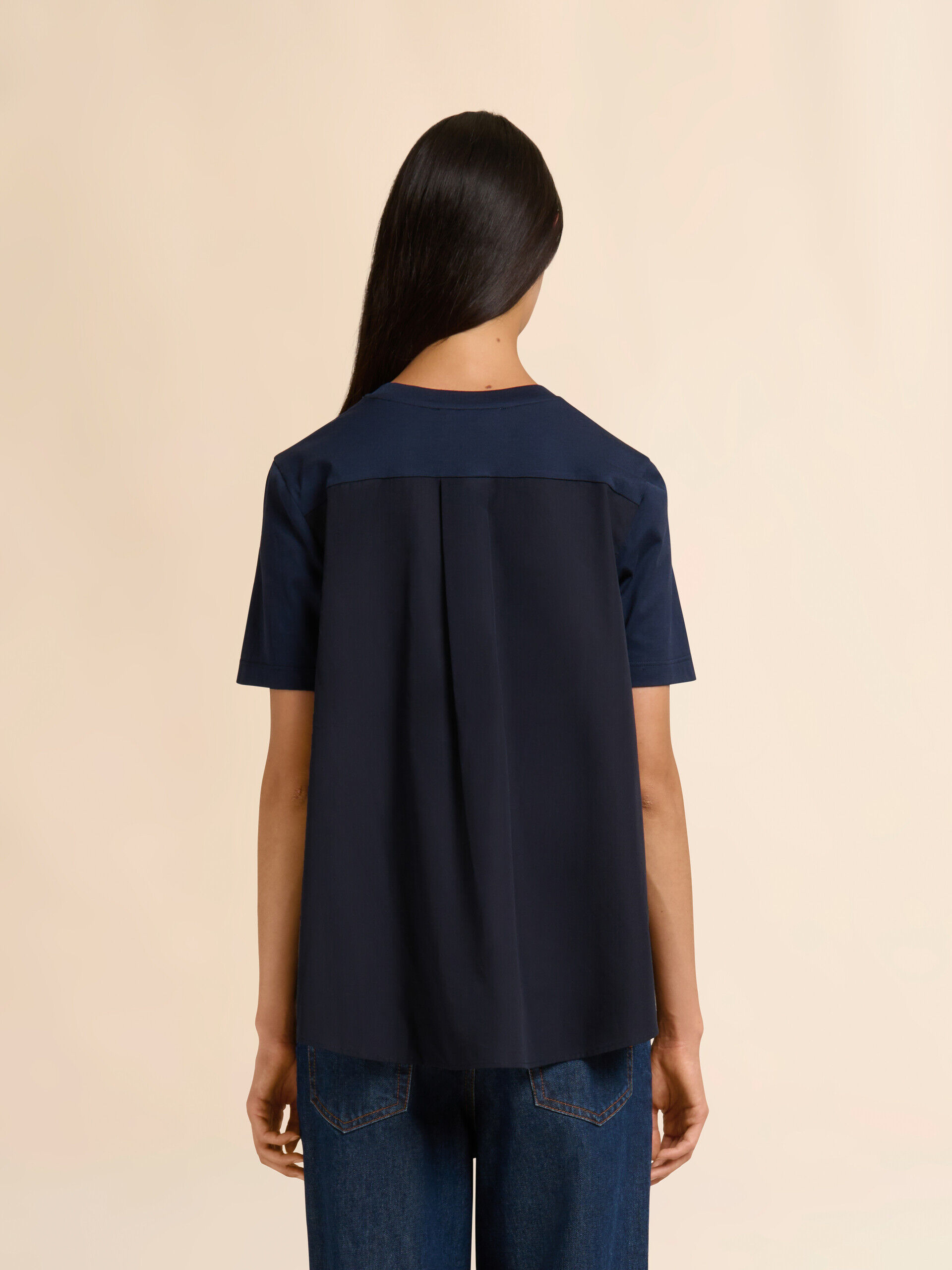 Deep blue cotton T-shirt with handstitched Marni logo | Marni