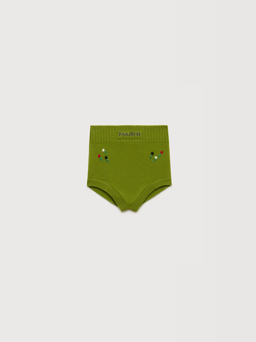 Green wool-cashmere briefs with flower embroidery, Image 1