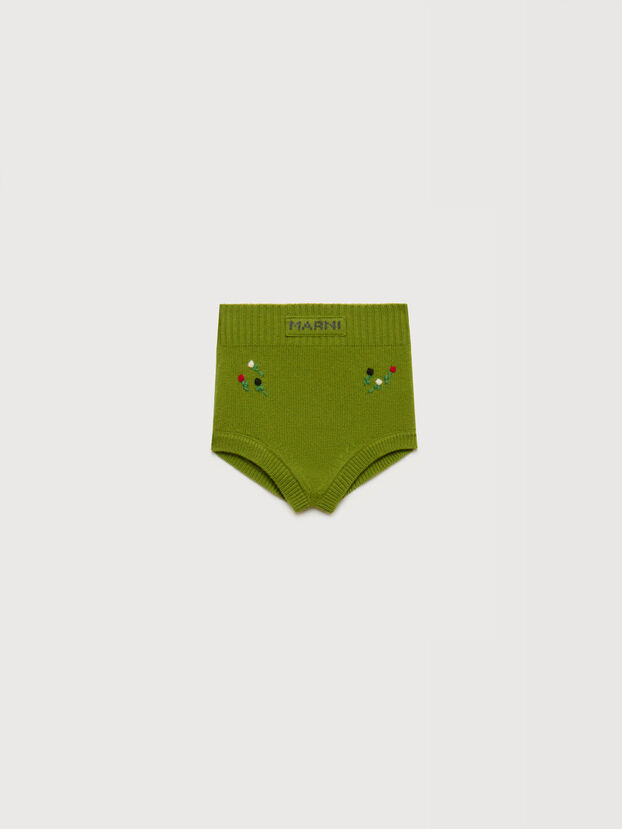 Jupe-culotte verte en laine et cachemire, avec broderies - Pantalons