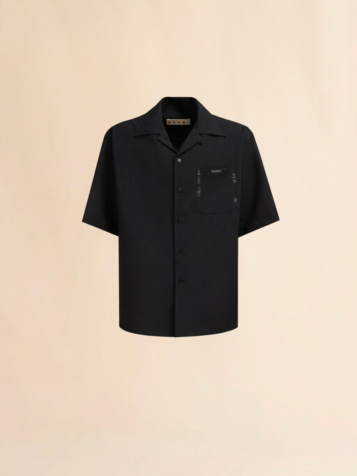 Camicia bowling in fresco di lana nera con ricamo Marni Mending - Camicie
