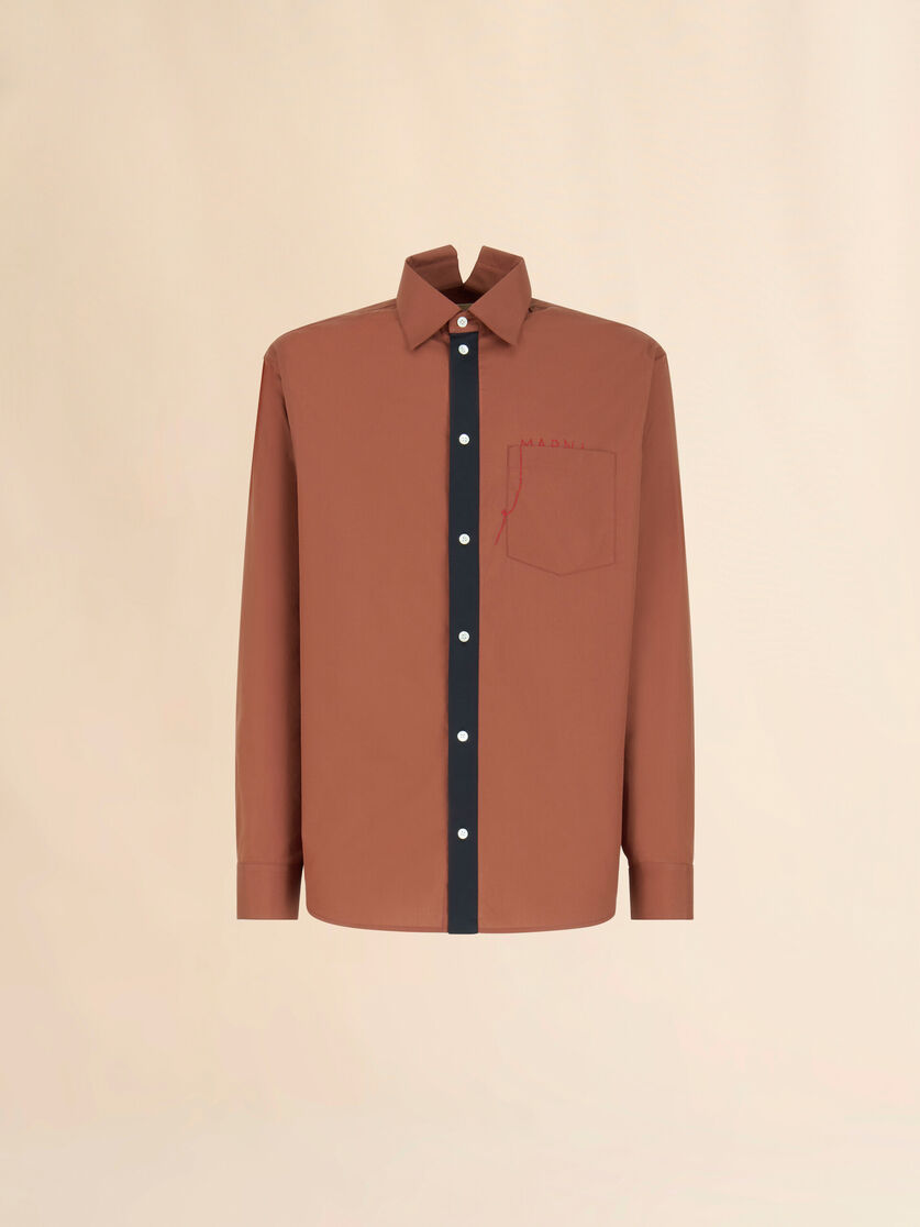 Brown cotton poplin shirt with Marni Mending logo - Shirts - Image 1