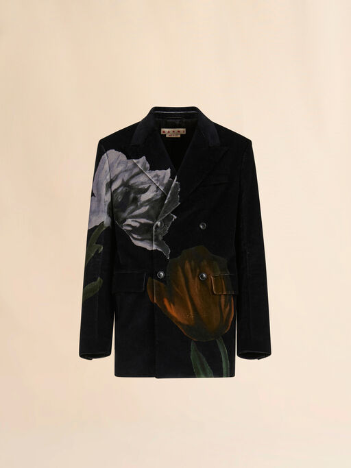 Black velvet blazer with tulip print - Jackets