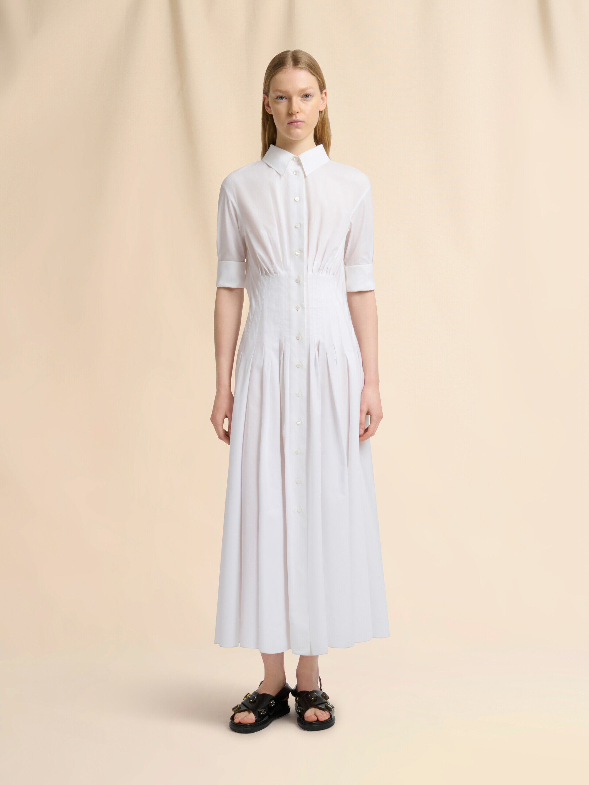 ホワイト ギャザー入りポプリン製シャツドレス | Marni