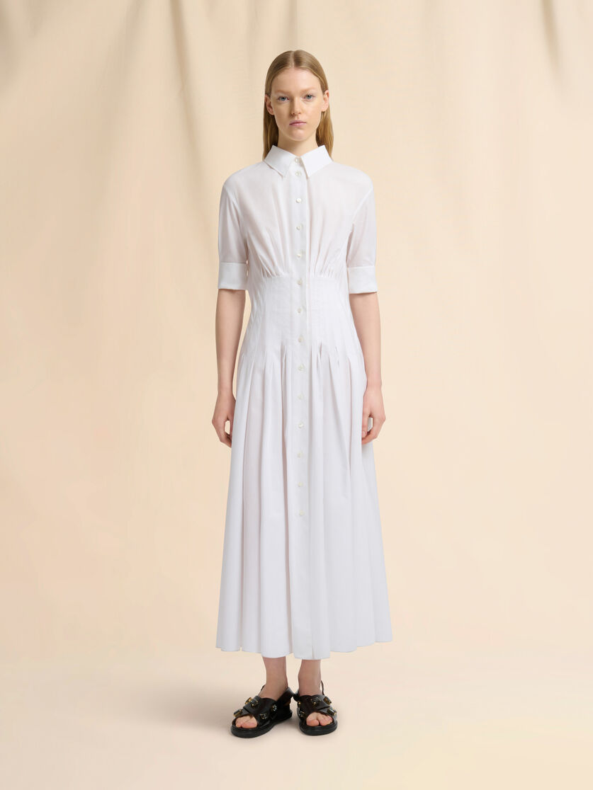 White poplin shirt dress with gathering, Image 2