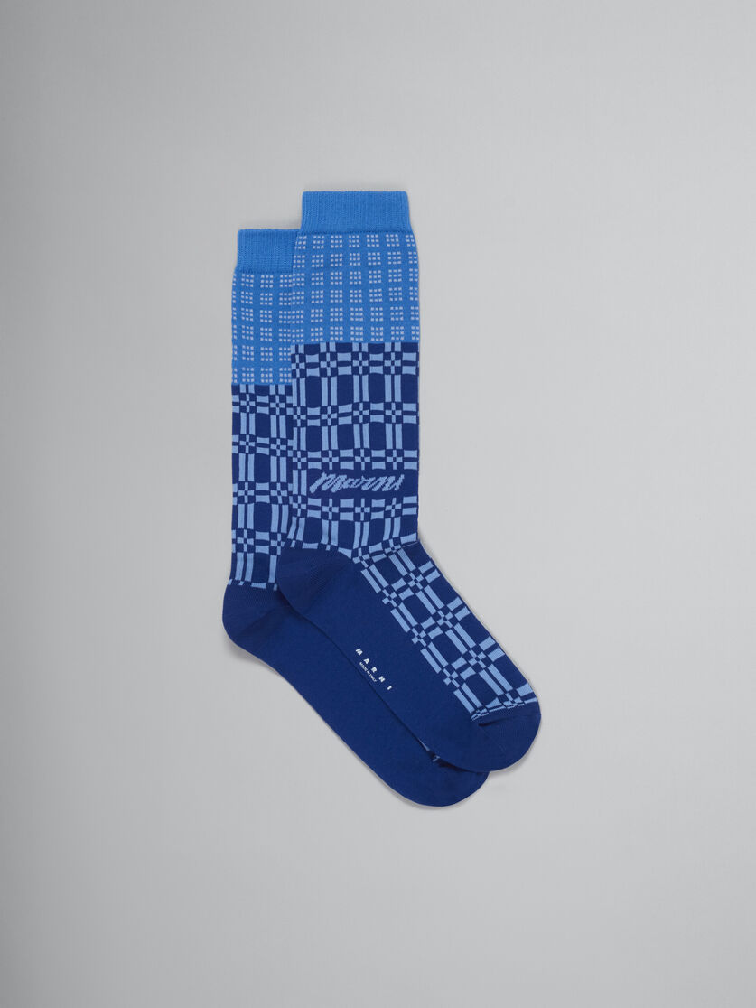 Blue socks with geometric patterns - Socks - Image 1