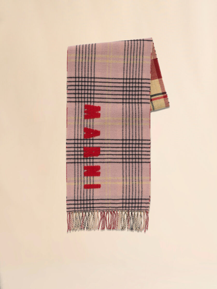 Pink double check wool scarf - Scarves - Image 1