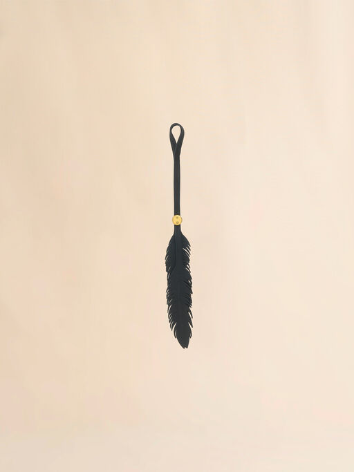 Colgante de pluma de cuero negro - Llavero