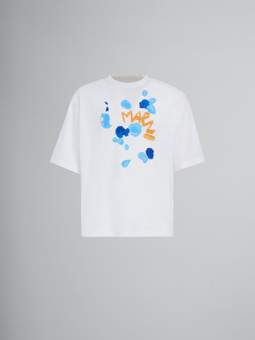 Camiseta blanca de algodón ecológico con estampado Marni Dripping - Camisetas - Image 1