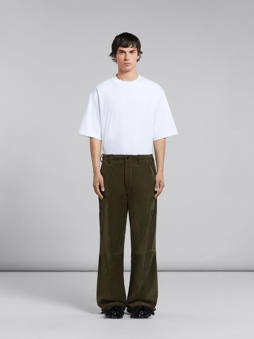 Green compact suede trousers - Pants - Image 2