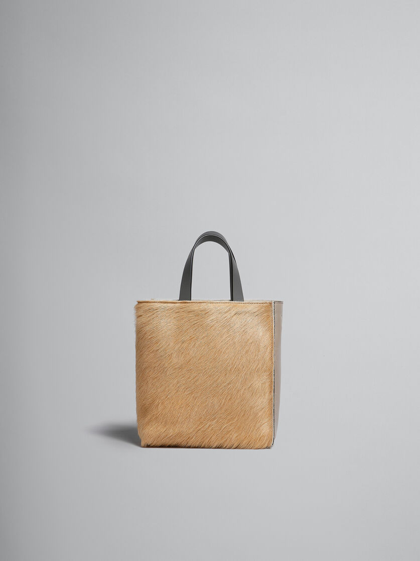 Museo Soft Mini Bag in light brown beige and grey long-hair calfskin - Shopping Bags - Image 1