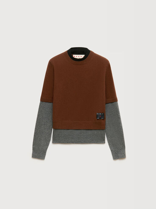 Brown cashmere jumper with layered effect - Pullovers