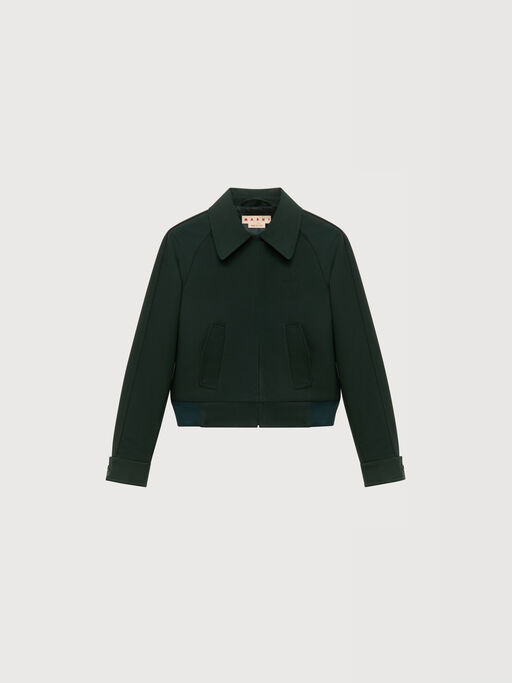 Deep green technical twill jacket with piping - Jackets