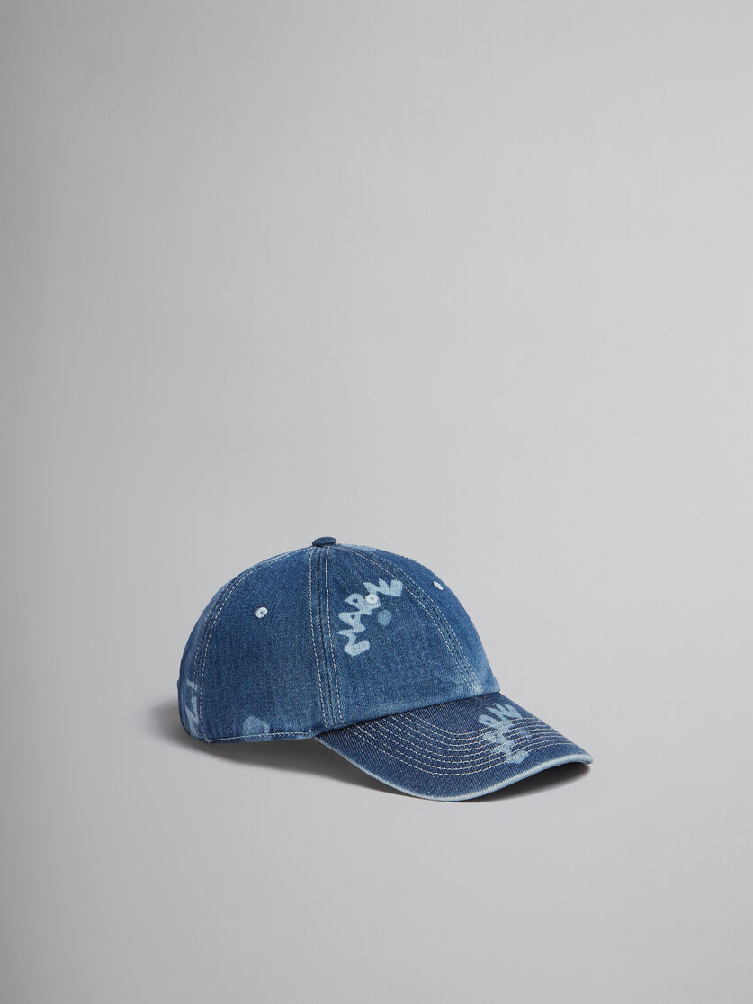 Blaue Schirmmütze aus Denim mit Marni Dripping-Print - Hüte - Image 1