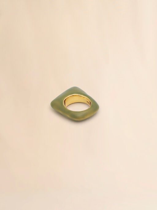 Metal Trapeze ring covered with green enamel - Rings