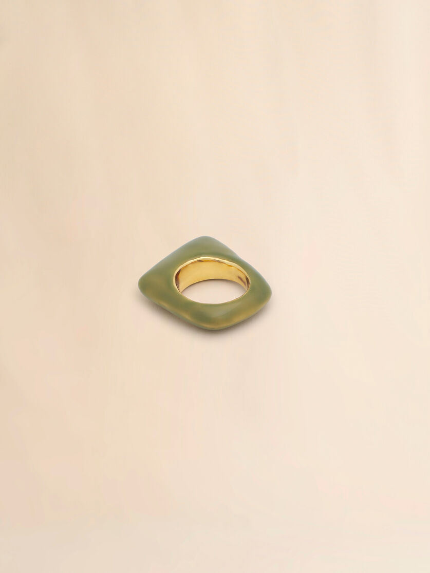 Metal Trapeze ring covered with green enamel, Image 3