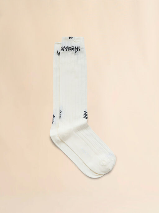 White ribbed cotton socks with Marni Mending - Socks