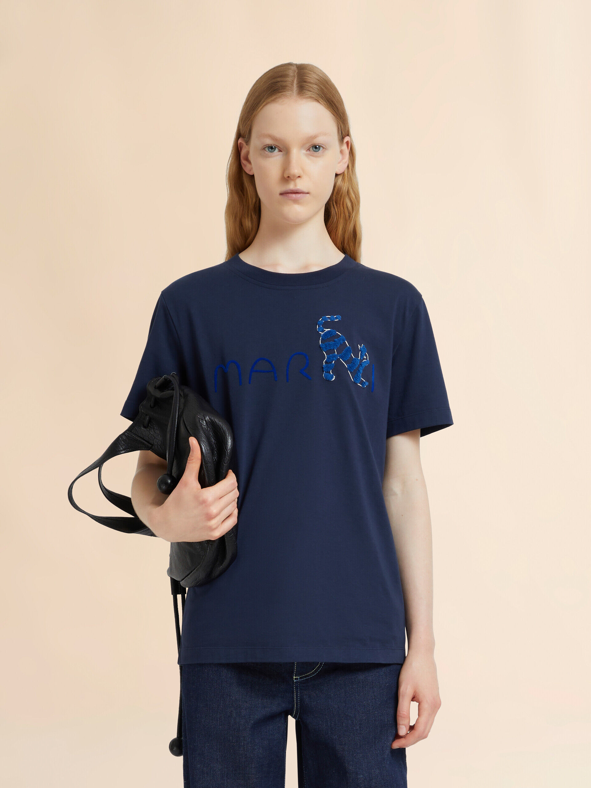 Animal Alphabetロゴ ディープブルー コットンTシャツ | Marni